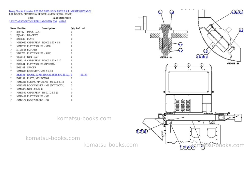 Komatsu afe52-f 930e-3 s/n a30329 a.t. massey Parts catalog cover Page 9 Komatsu afe52-f 930e-3 s/n a30329 a.t. massey Parts catalog cover Page 9