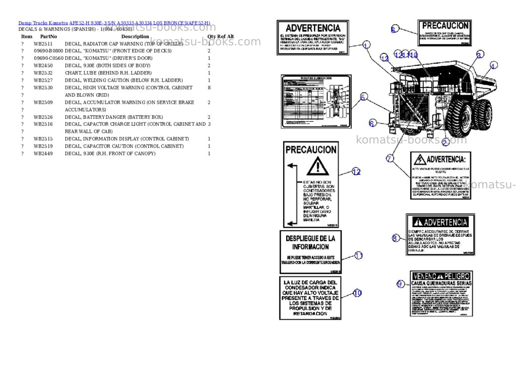 Komatsu afe52-h 930e-3 s/n a30333-a30334 los bronces Parts catalog cover Page 2
