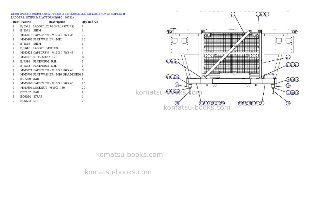 Komatsu afe52-h 930e-3 s/n a30333-a30334 los bronces Parts catalog cover Page 5