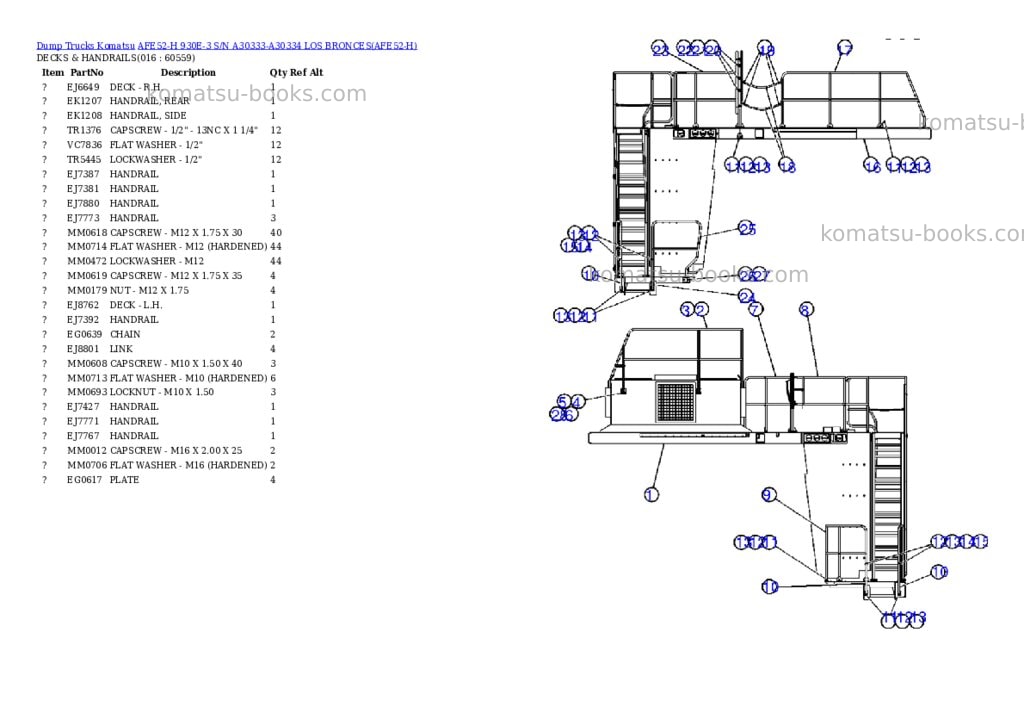 Komatsu afe52-h 930e-3 s/n a30333-a30334 los bronces Parts catalog cover Page 8
