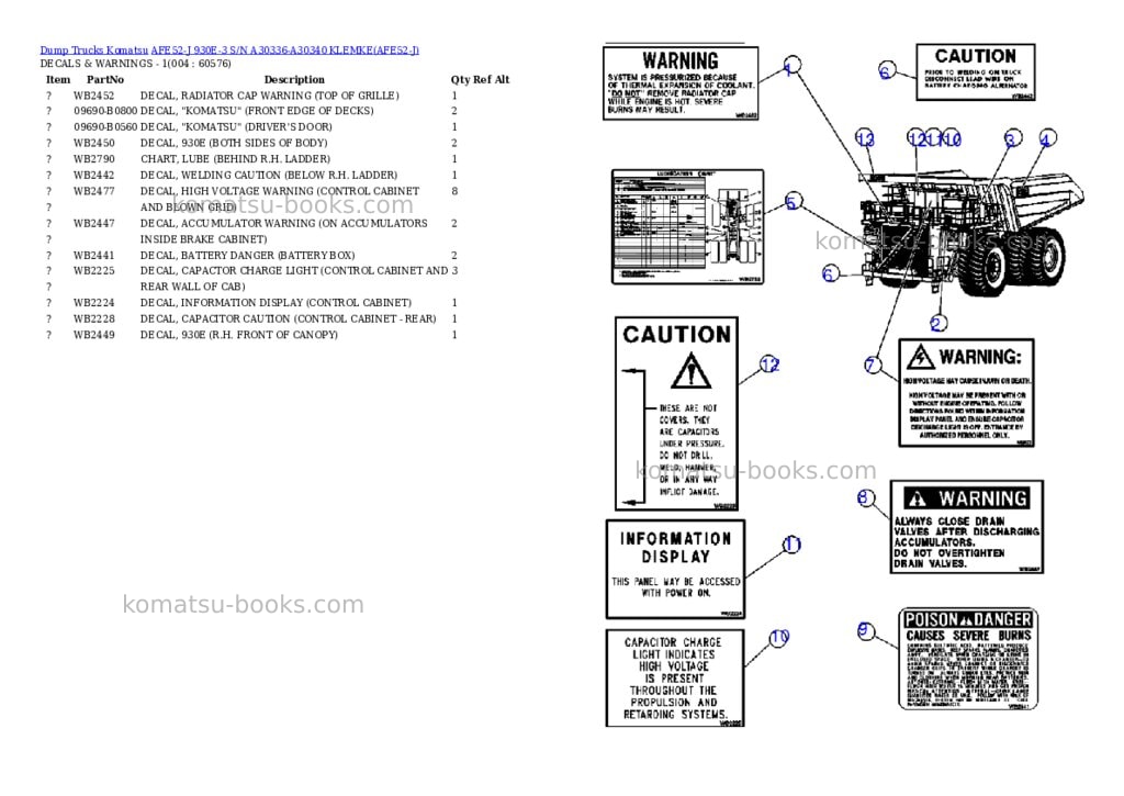 Komatsu afe52-j 930e-3 s/n a30336-a30340 klemke Parts catalog cover Page 2