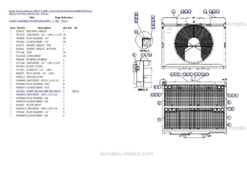 Komatsu afe52-j 930e-3 s/n a30336-a30340 klemke Parts catalog cover Page 3
