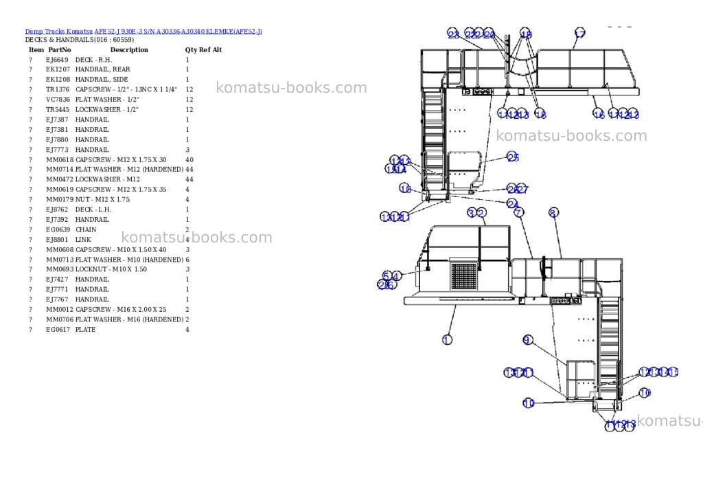 Komatsu afe52-j 930e-3 s/n a30336-a30340 klemke Parts catalog cover Page 8