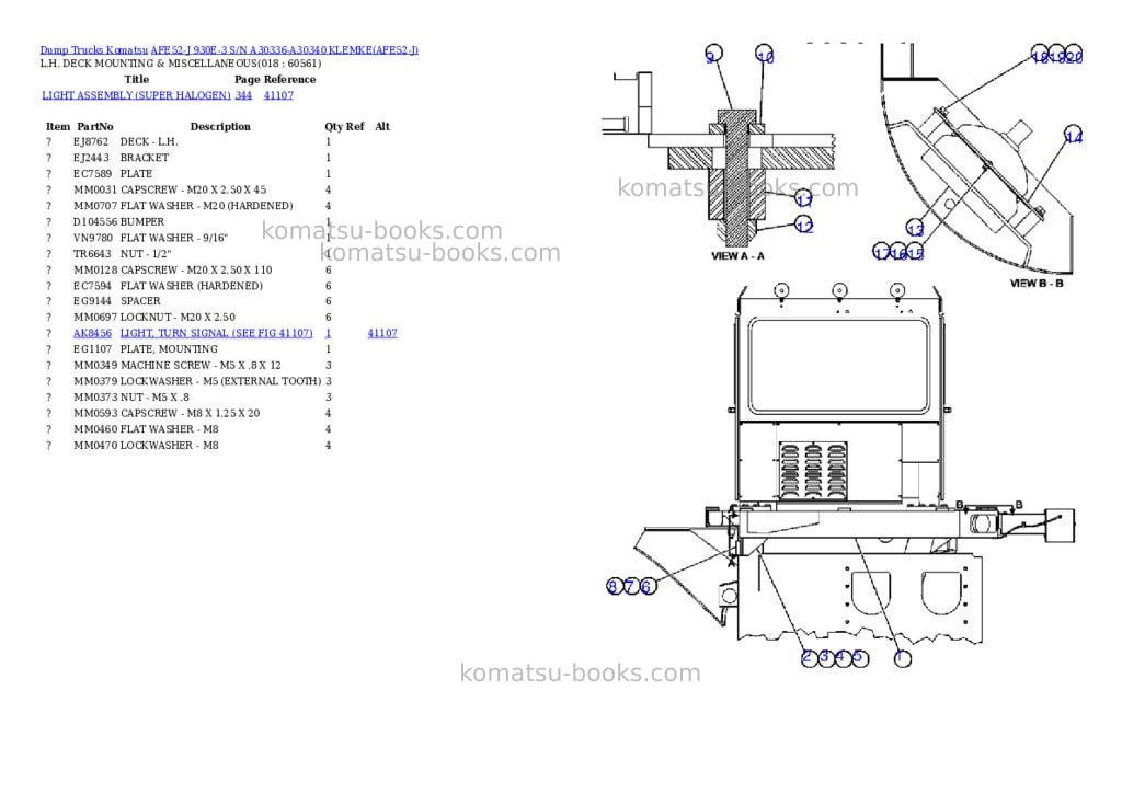 Komatsu afe52-j 930e-3 s/n a30336-a30340 klemke Parts catalog cover Page 9