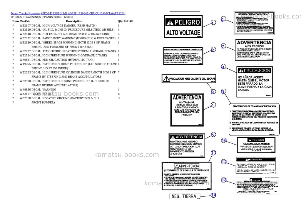Komatsu afe52-k 930e-3 s/n a30341-a30345 chuquicamata Parts catalog cover
