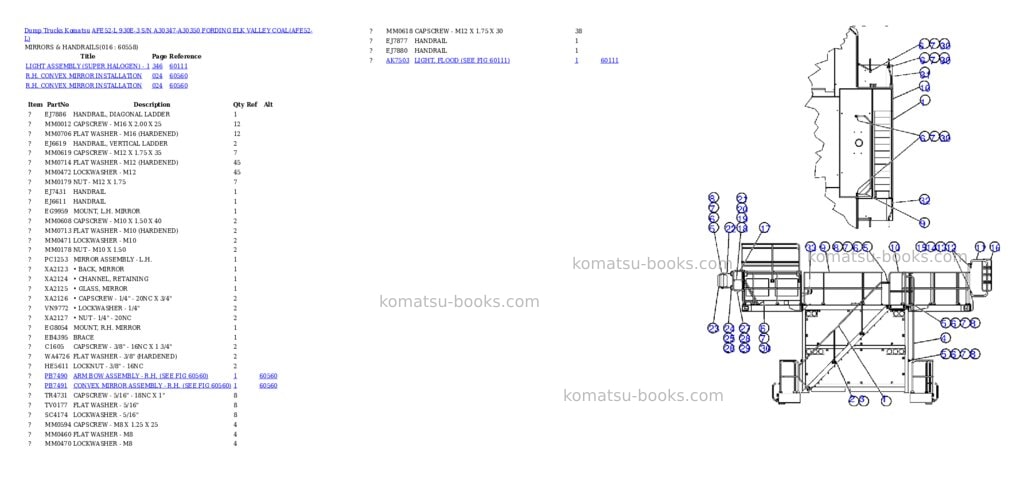 Komatsu afe52-l 930e-3 s/n a30347-a30350 fording elk valley coal Parts catalog cover Page 8 Komatsu afe52-l 930e-3 s/n a30347-a30350 fording elk valley coal Parts catalog cover Page 8