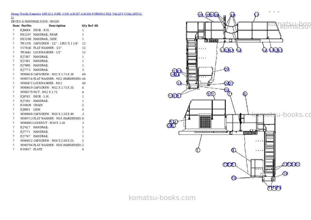 Komatsu afe52-l 930e-3 s/n a30347-a30350 fording elk valley coal Parts catalog cover Page 9 Komatsu afe52-l 930e-3 s/n a30347-a30350 fording elk valley coal Parts catalog cover Page 9