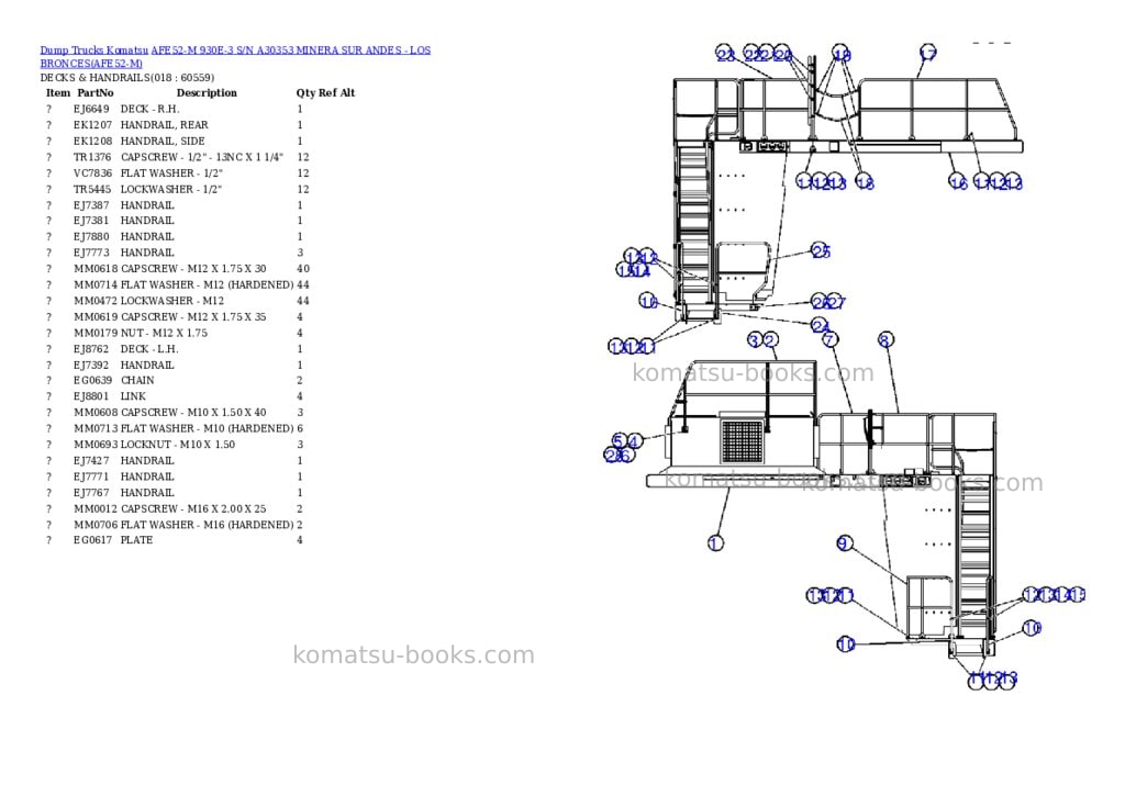 Komatsu afe52-m 930e-3 s/n a30353 minera sur andes - los bronces Parts catalog cover Page 9