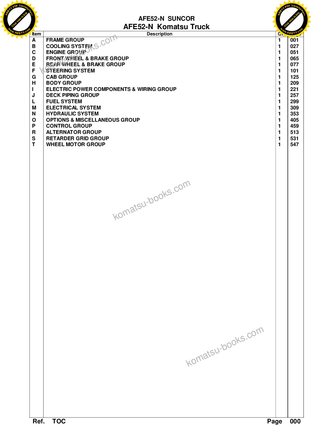 Komatsu afe52-n 930e-3 s/n a30354-a30357 suncor Parts catalog cover Page 2