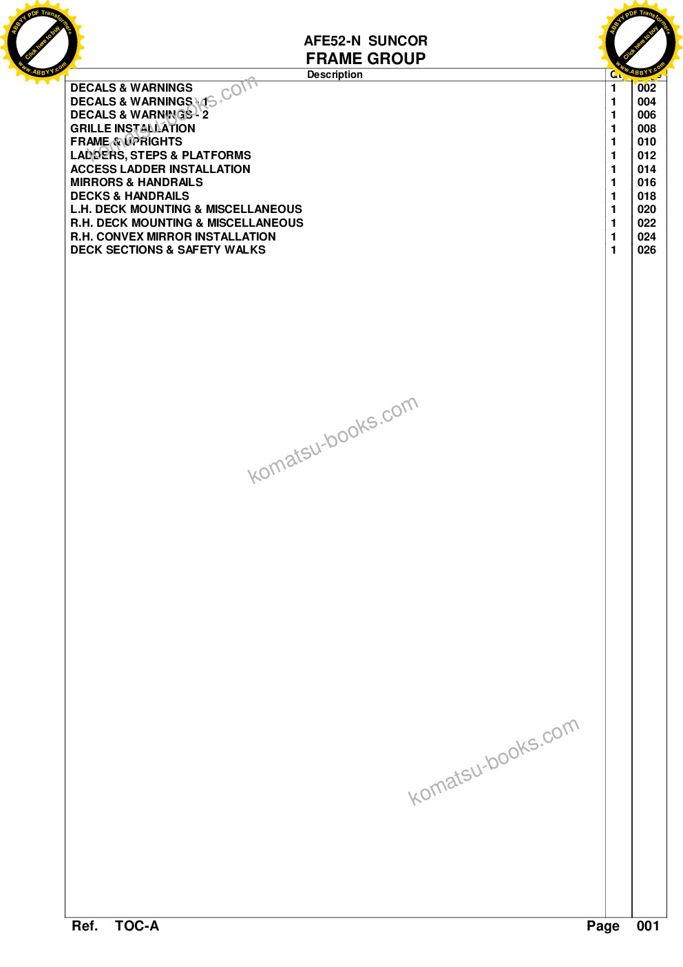 Komatsu afe52-n 930e-3 s/n a30354-a30357 suncor Parts catalog cover Page 3