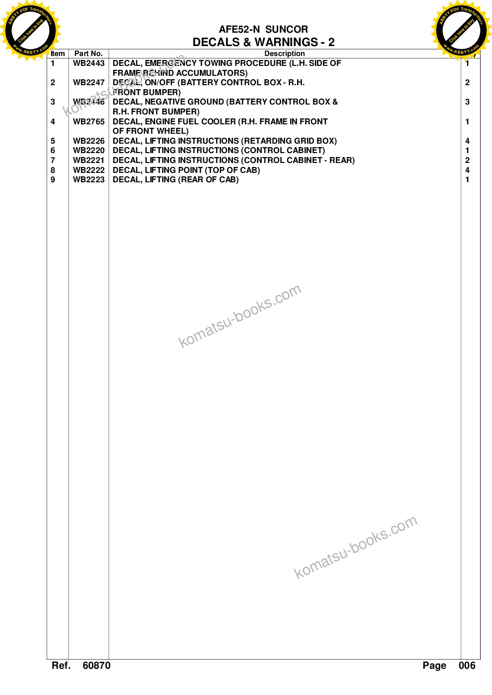 Komatsu afe52-n 930e-3 s/n a30354-a30357 suncor Parts catalog cover Page 9