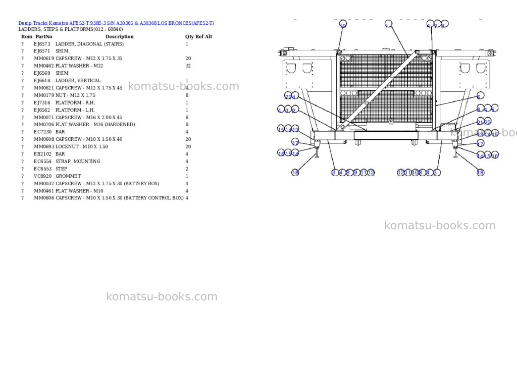 Komatsu afe52-t 930e-3 s/n a30365 & a30368 los bronces Parts catalog cover Page 6