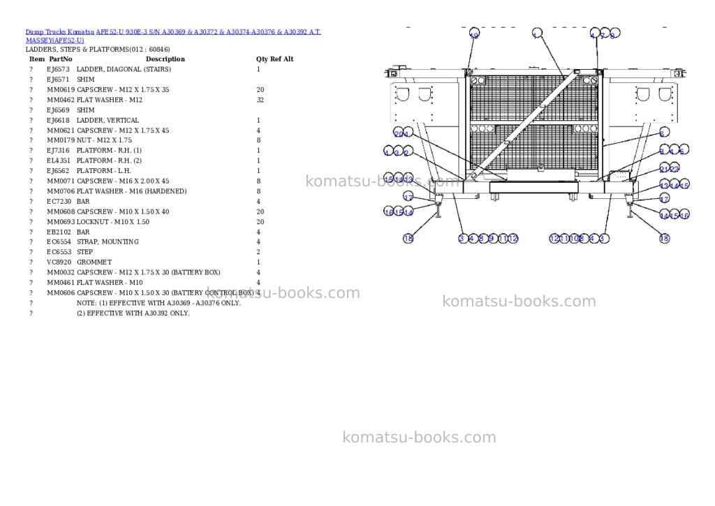 Komatsu afe52-u 930e-3 s/n a30369 & a30372 & a30374-a30376 & a30392 a.t. massey Parts catalog cover Page 6 Komatsu afe52-u 930e-3 s/n a30369 & a30372 & a30374-a30376 & a30392 a.t. massey Parts catalog cover Page 6