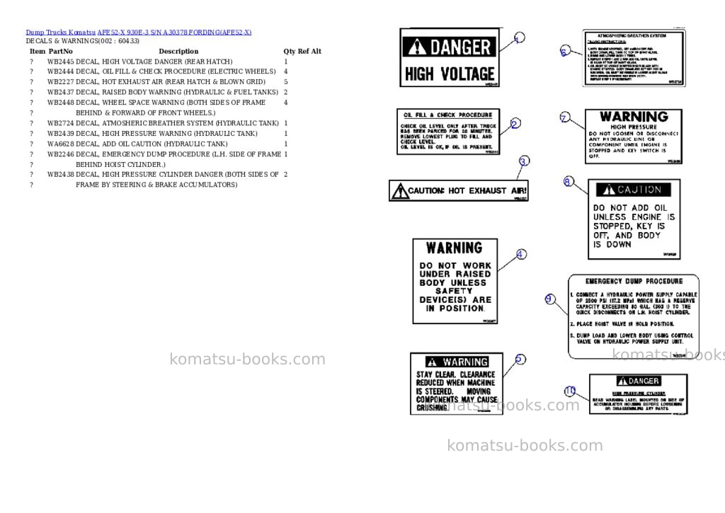 Komatsu afe52-x 930e-3 s/n a30378 fording Parts catalog cover