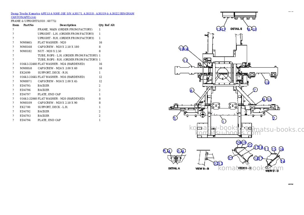 Komatsu afe53-a 930e-3se s/n a30171, a30318 - a30319 & a30322 bingham canyon Parts catalog cover Page 5 Komatsu afe53-a 930e-3se s/n a30171, a30318 - a30319 & a30322 bingham canyon Parts catalog cover Page 5