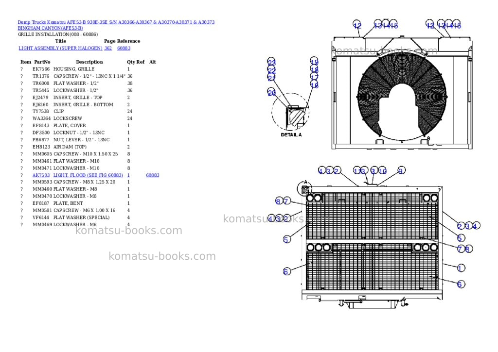 Komatsu afe53-b 930e-3se s/n a30366-a30367 & a30370-a30371 & a30373 bingham canyon Parts catalog cover Page 4 Komatsu afe53-b 930e-3se s/n a30366-a30367 & a30370-a30371 & a30373 bingham canyon Parts catalog cover Page 4