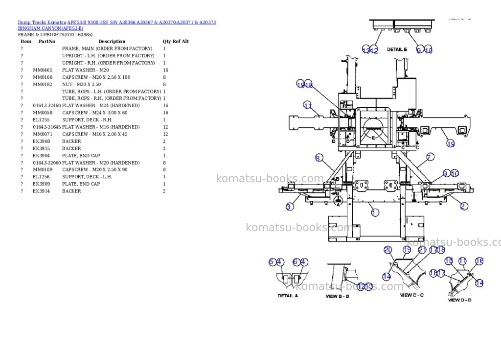 Komatsu afe53-b 930e-3se s/n a30366-a30367 & a30370-a30371 & a30373 bingham canyon Parts catalog cover Page 5 Komatsu afe53-b 930e-3se s/n a30366-a30367 & a30370-a30371 & a30373 bingham canyon Parts catalog cover Page 5