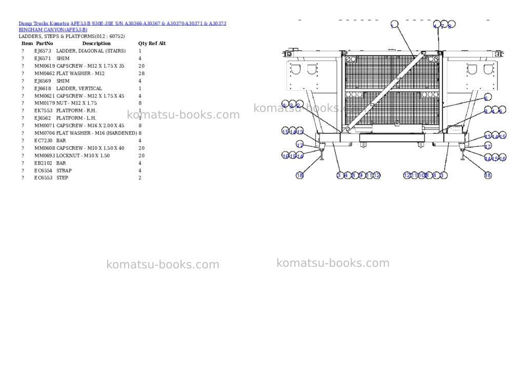 Komatsu afe53-b 930e-3se s/n a30366-a30367 & a30370-a30371 & a30373 bingham canyon Parts catalog cover Page 6 Komatsu afe53-b 930e-3se s/n a30366-a30367 & a30370-a30371 & a30373 bingham canyon Parts catalog cover Page 6