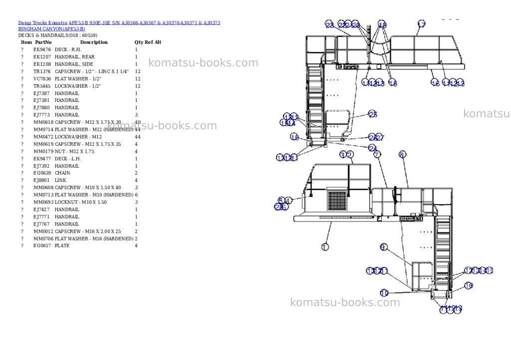 Komatsu afe53-b 930e-3se s/n a30366-a30367 & a30370-a30371 & a30373 bingham canyon Parts catalog cover Page 9 Komatsu afe53-b 930e-3se s/n a30366-a30367 & a30370-a30371 & a30373 bingham canyon Parts catalog cover Page 9