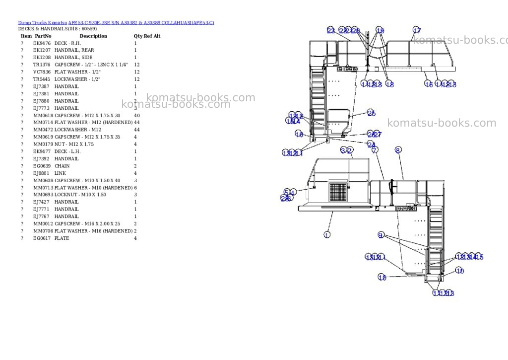 Komatsu afe53-c 930e-3se s/n a30382 & a30389 collahuasi Parts catalog cover Page 9