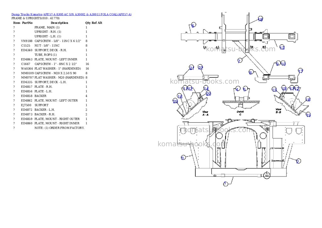 Komatsu afe57-a 830e-ac s/n a30002 & a30011 Parts catalog cover Page 5