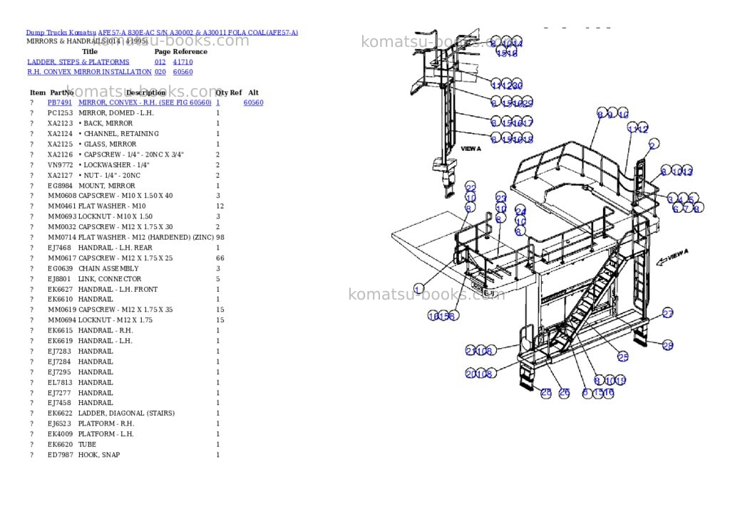 Komatsu afe57-a 830e-ac s/n a30002 & a30011 Parts catalog cover Page 7
