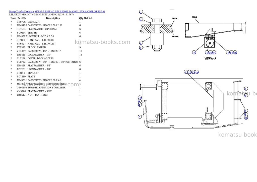 Komatsu afe57-a 830e-ac s/n a30002 & a30011 Parts catalog cover Page 8