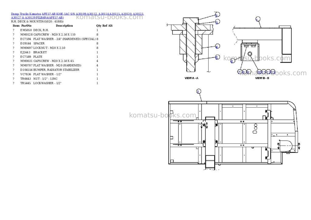 Komatsu afe57-ab 830e-1ac s/n a30109-a30112, a30114-a30115, a30120, a30123, a30127 & a30139 pilbara Parts catalog cover Page 10 Komatsu afe57-ab 830e-1ac s/n a30109-a30112, a30114-a30115, a30120, a30123, a30127 & a30139 pilbara Parts catalog cover Page 10
