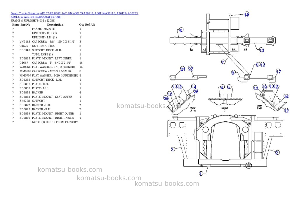 Komatsu afe57-ab 830e-1ac s/n a30109-a30112, a30114-a30115, a30120, a30123, a30127 & a30139 pilbara Parts catalog cover Page 7 Komatsu afe57-ab 830e-1ac s/n a30109-a30112, a30114-a30115, a30120, a30123, a30127 & a30139 pilbara Parts catalog cover Page 7