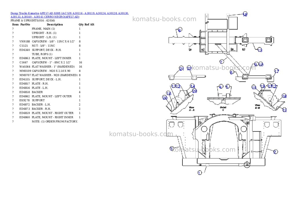 Komatsu afe57-ad 830e-1ac s/n a30116 - a30119, a30124, a30128, a30130, a30133, a30140 - a30141 cerro negro Parts catalog cover Page 7