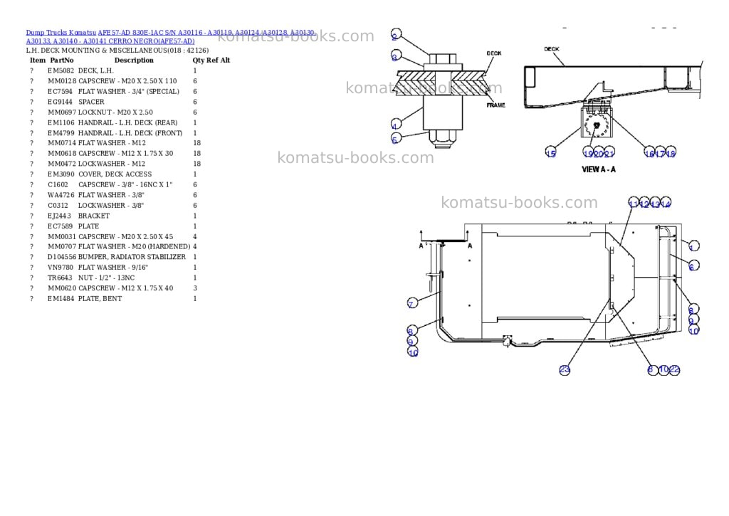Komatsu afe57-ad 830e-1ac s/n a30116 - a30119, a30124, a30128, a30130, a30133, a30140 - a30141 cerro negro Parts catalog cover Page 9