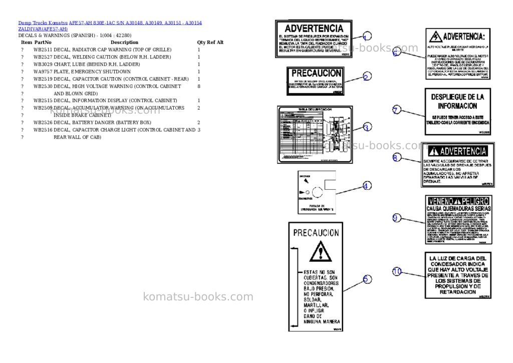 Komatsu afe57-ah 830e-1ac s/n a30148, a30149, a30151 - a30154 zaldivar Parts catalog cover Page 2 Komatsu afe57-ah 830e-1ac s/n a30148, a30149, a30151 - a30154 zaldivar Parts catalog cover Page 2