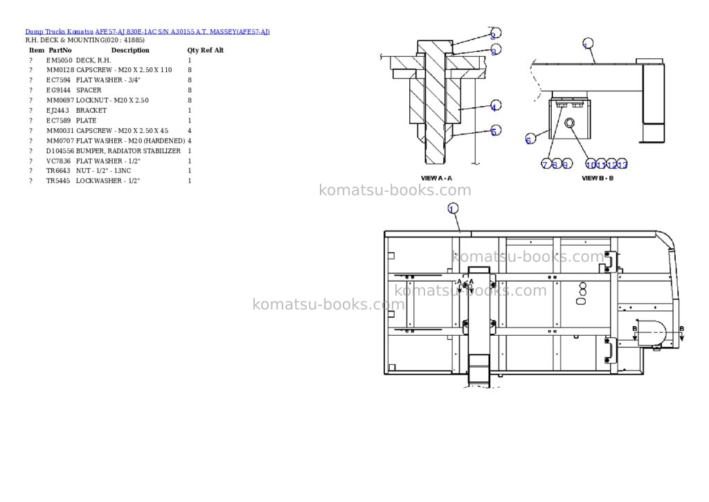 Komatsu afe57-aj 830e-1ac s/n a30155 a.t. massey Parts catalog cover Page 10