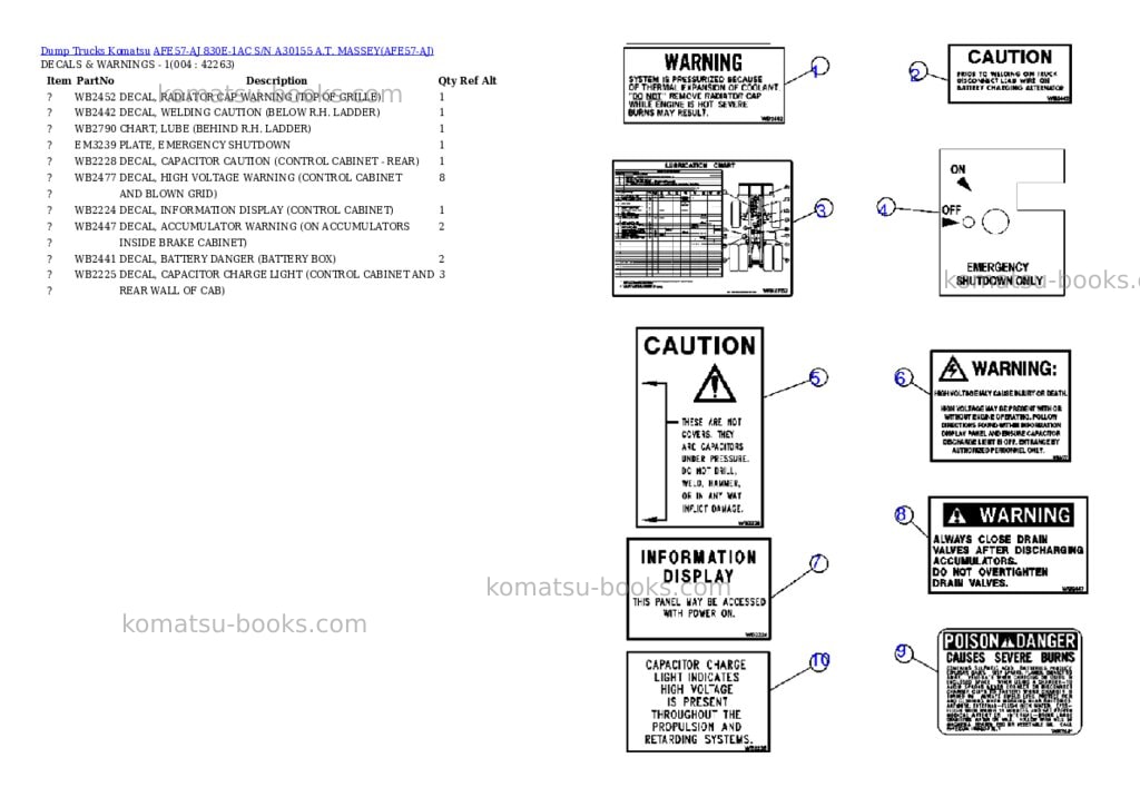 Komatsu afe57-aj 830e-1ac s/n a30155 a.t. massey Parts catalog cover Page 2
