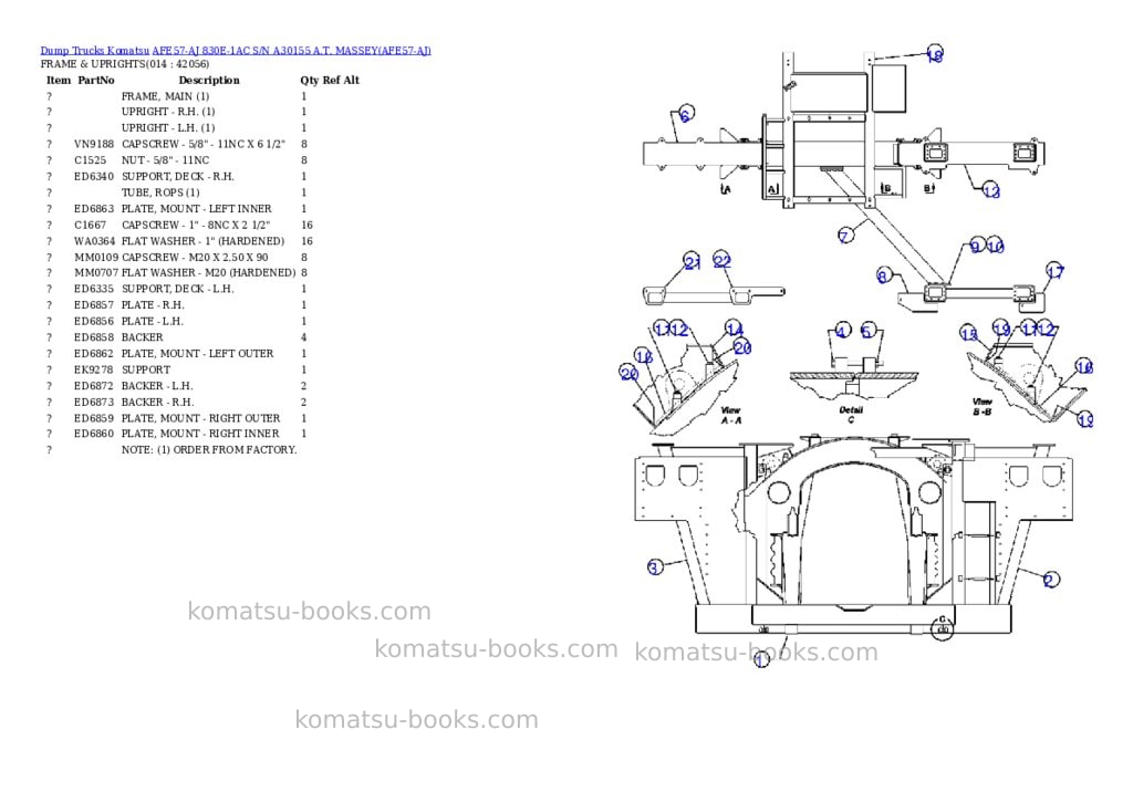 Komatsu afe57-aj 830e-1ac s/n a30155 a.t. massey Parts catalog cover Page 7