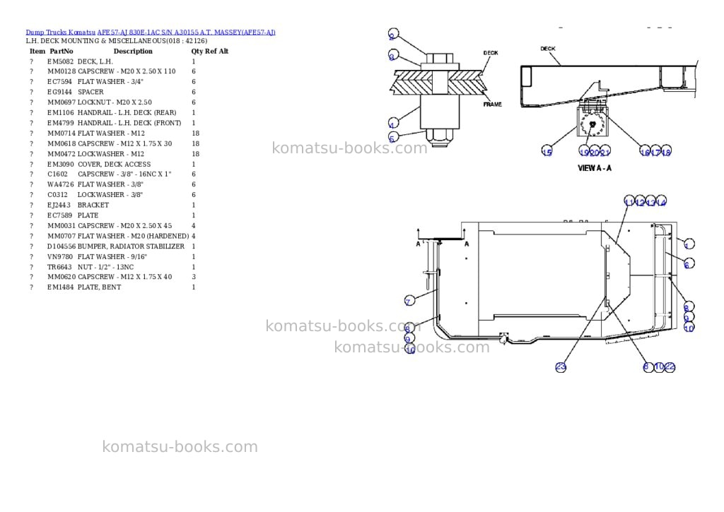 Komatsu afe57-aj 830e-1ac s/n a30155 a.t. massey Parts catalog cover Page 9