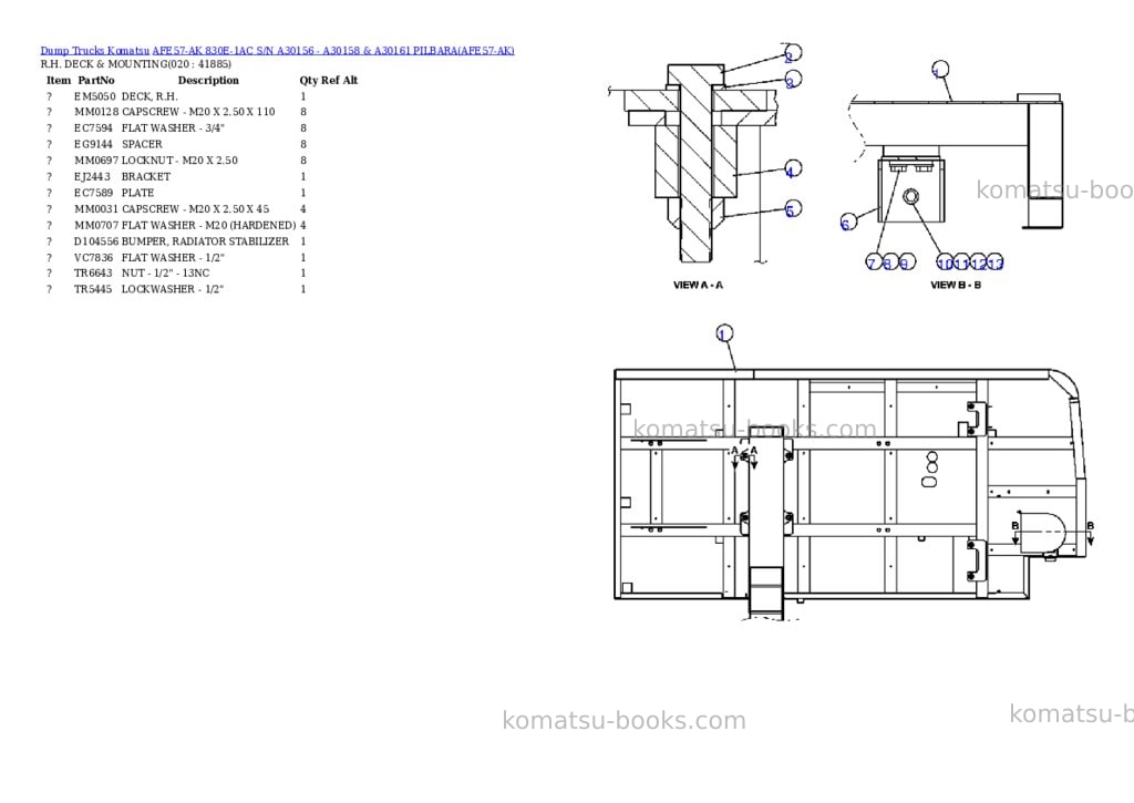 Komatsu afe57-ak 830e-1ac s/n a30156 - a30158 & a30161 pilbara Parts catalog cover Page 10