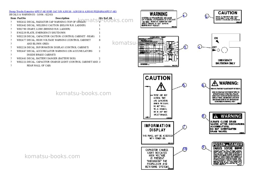 Komatsu afe57-ak 830e-1ac s/n a30156 - a30158 & a30161 pilbara Parts catalog cover Page 2
