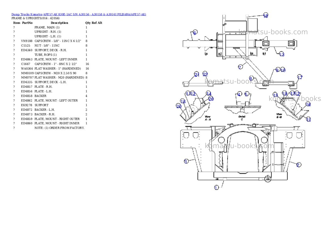 Komatsu afe57-ak 830e-1ac s/n a30156 - a30158 & a30161 pilbara Parts catalog cover Page 7