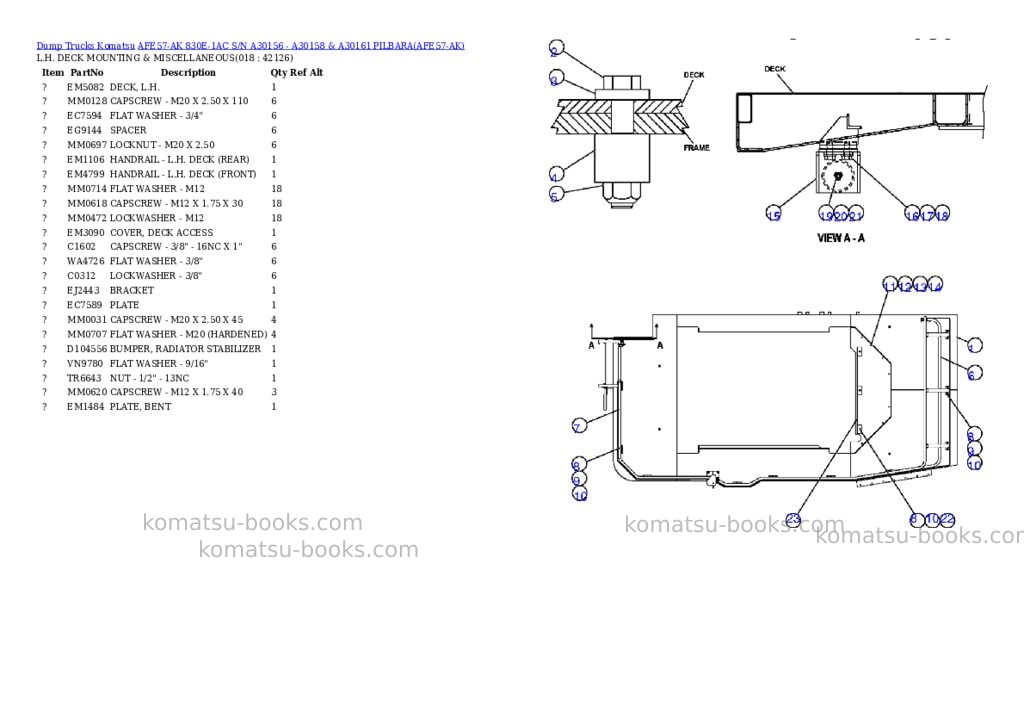 Komatsu afe57-ak 830e-1ac s/n a30156 - a30158 & a30161 pilbara Parts catalog cover Page 9