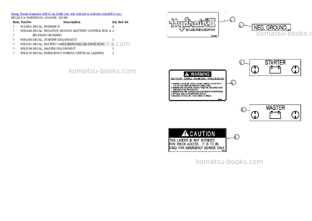 Komatsu afe57-al 830e-1ac s/n a30159 & a30160 cci Parts catalog cover Page 4