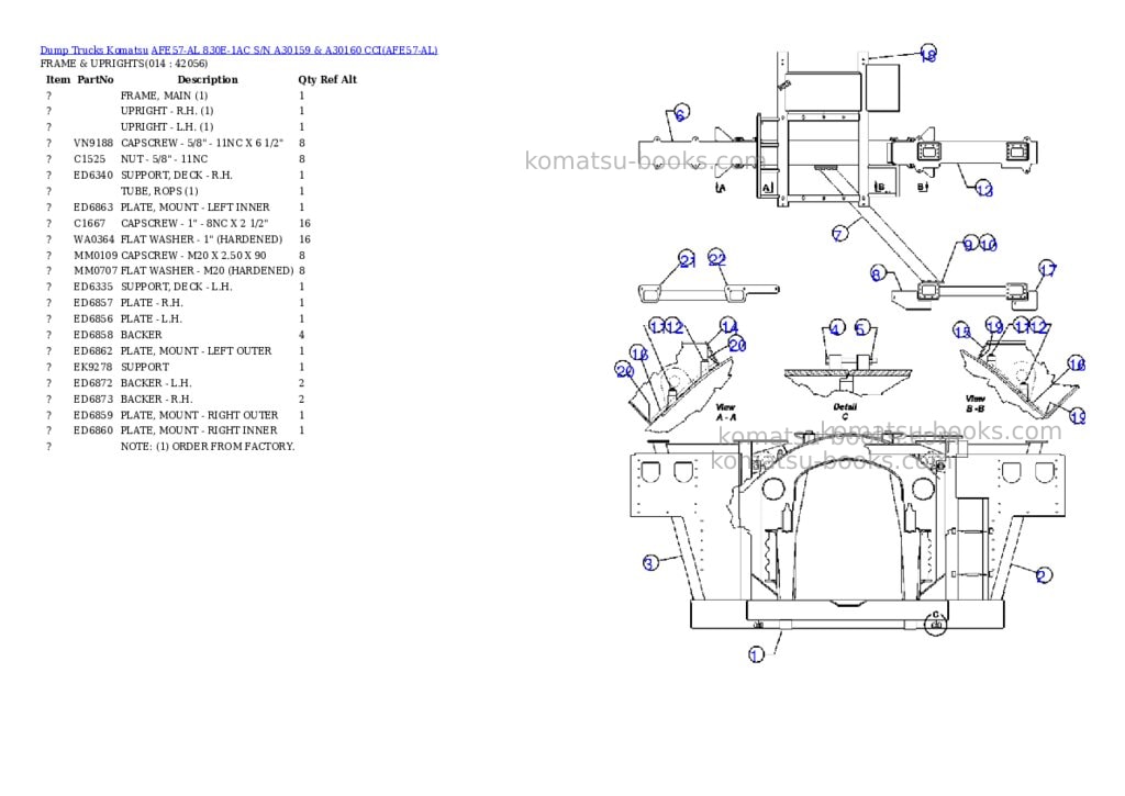 Komatsu afe57-al 830e-1ac s/n a30159 & a30160 cci Parts catalog cover Page 7