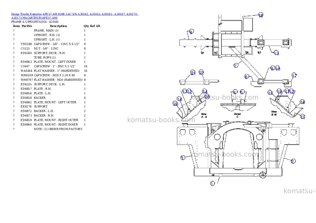 Komatsu afe57-am 830e-1ac s/n a30162, a30163, a30165 - a30167, a30170 - a30173 macarthur Parts catalog cover Page 7 Komatsu afe57-am 830e-1ac s/n a30162, a30163, a30165 - a30167, a30170 - a30173 macarthur Parts catalog cover Page 7
