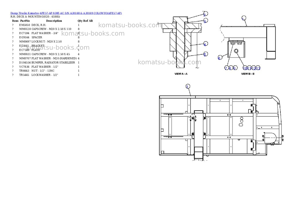 Komatsu afe57-ap 830e-ac s/n a30168 & a30169 colowyo Parts catalog cover Page 10