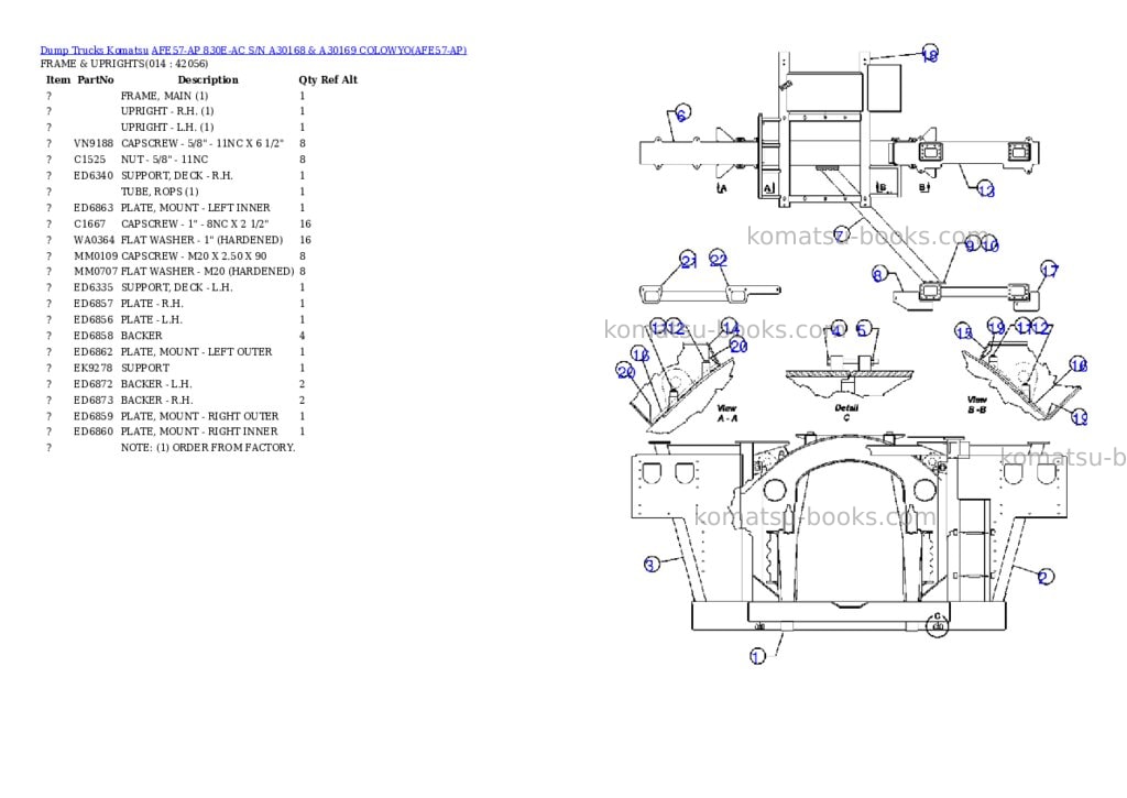 Komatsu afe57-ap 830e-ac s/n a30168 & a30169 colowyo Parts catalog cover Page 7