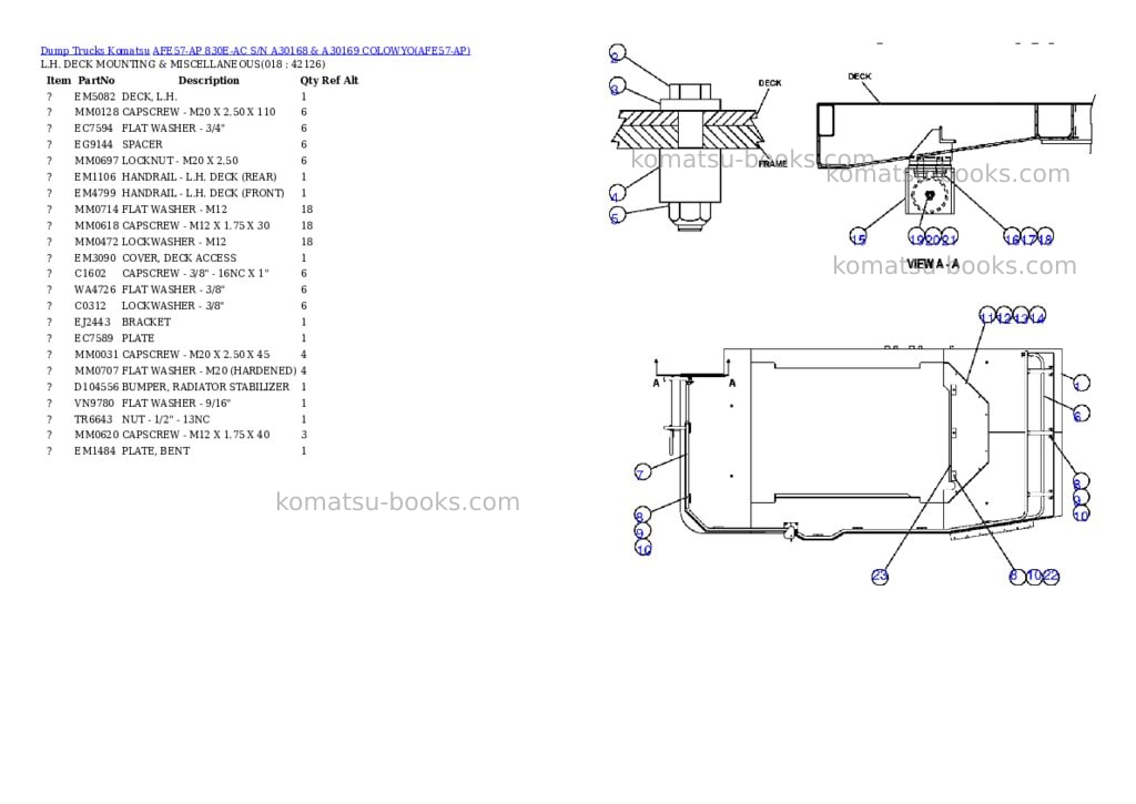 Komatsu afe57-ap 830e-ac s/n a30168 & a30169 colowyo Parts catalog cover Page 9