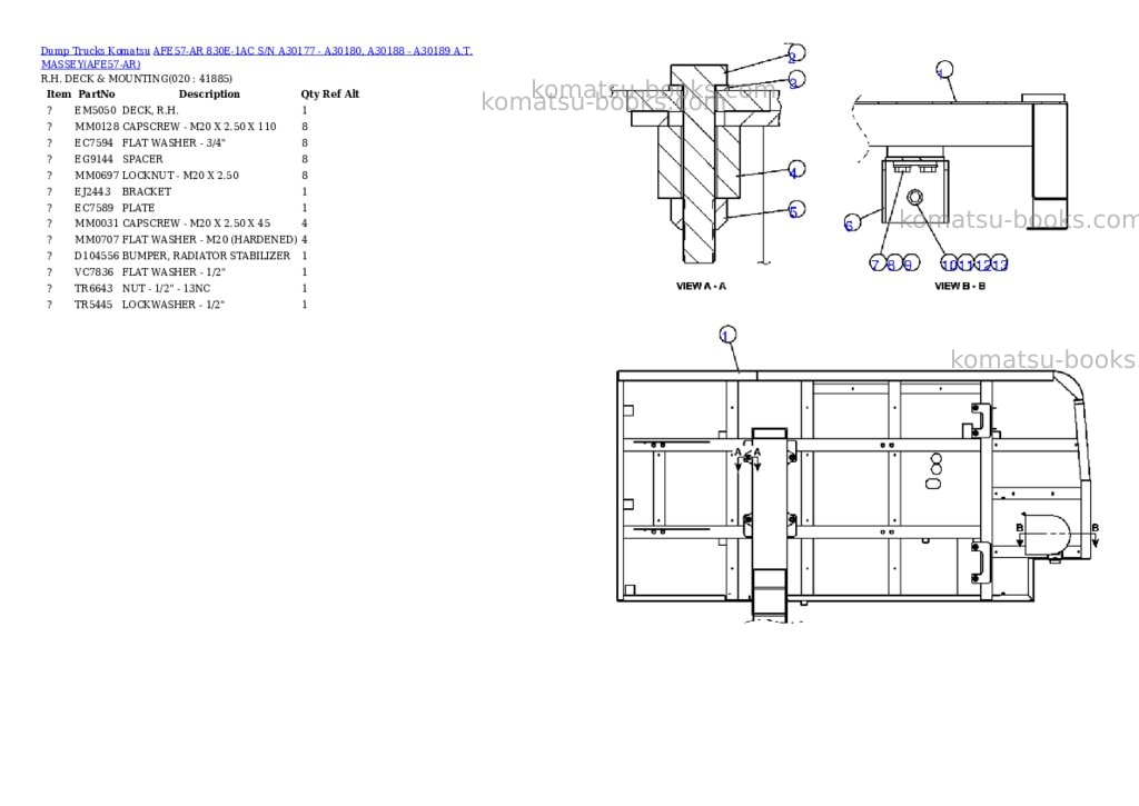 Komatsu afe57-ar 830e-1ac s/n a30177 - a30180, a30188 - a30189 a.t. massey Parts catalog cover Page 10 Komatsu afe57-ar 830e-1ac s/n a30177 - a30180, a30188 - a30189 a.t. massey Parts catalog cover Page 10
