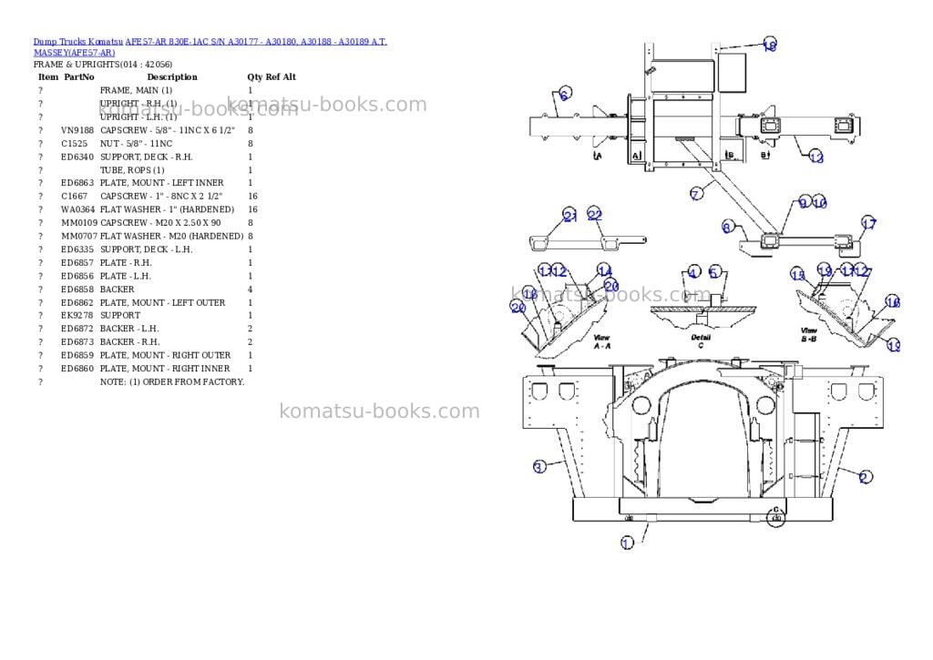 Komatsu afe57-ar 830e-1ac s/n a30177 - a30180, a30188 - a30189 a.t. massey Parts catalog cover Page 7 Komatsu afe57-ar 830e-1ac s/n a30177 - a30180, a30188 - a30189 a.t. massey Parts catalog cover Page 7