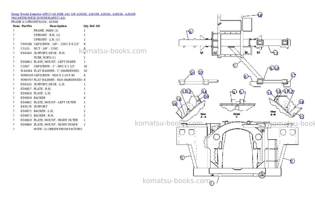 Komatsu afe57-as 830e-1ac s/n a30181, a30199, a30201, a30204 - a30209 macarthur/edi downer Parts catalog cover Page 7