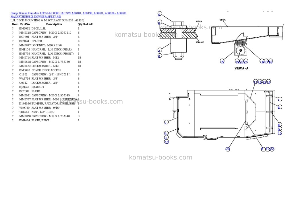Komatsu afe57-as 830e-1ac s/n a30181, a30199, a30201, a30204 - a30209 macarthur/edi downer Parts catalog cover Page 9